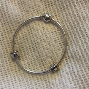 Silver Charm Bracelet with Heart Clasp and 2 Clips